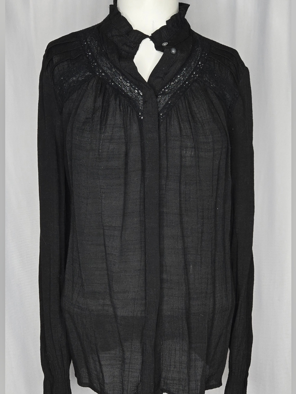 GAP Black Lace Inset Ruffle Collar‎ Boho Blouse Size M